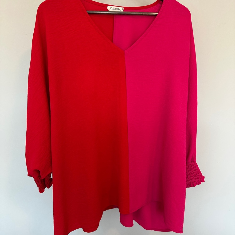 Color Block V-Neck Blouse Size XL